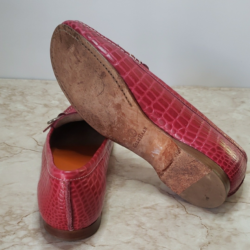 Cole Haan Pink & Orange Croc-Embossed Leather Loafers - Picture 6 of 7